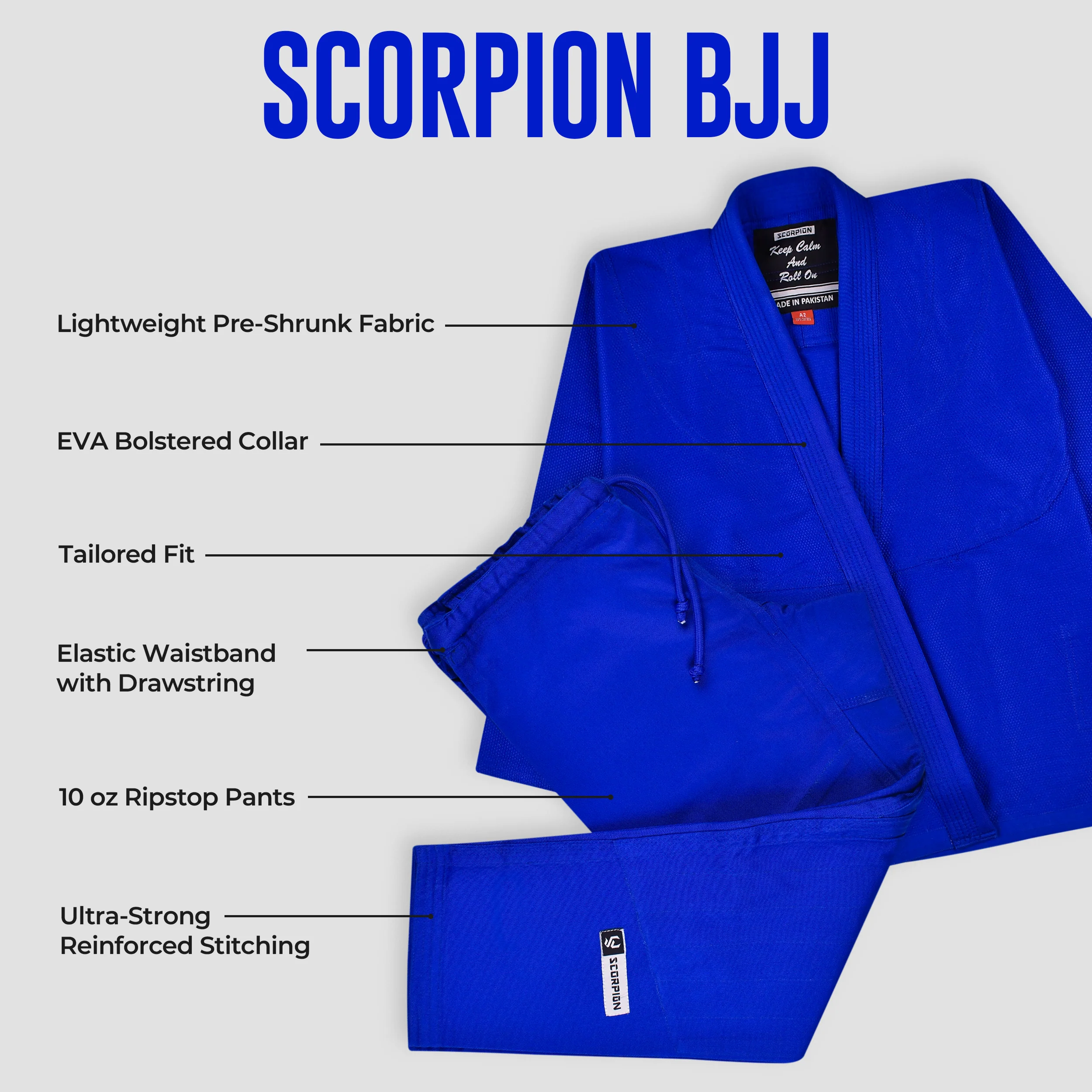 Scorpion Essential 1.0 Blue Brazilian Jiu Jitsu Mens BJJ Gi - Image 2