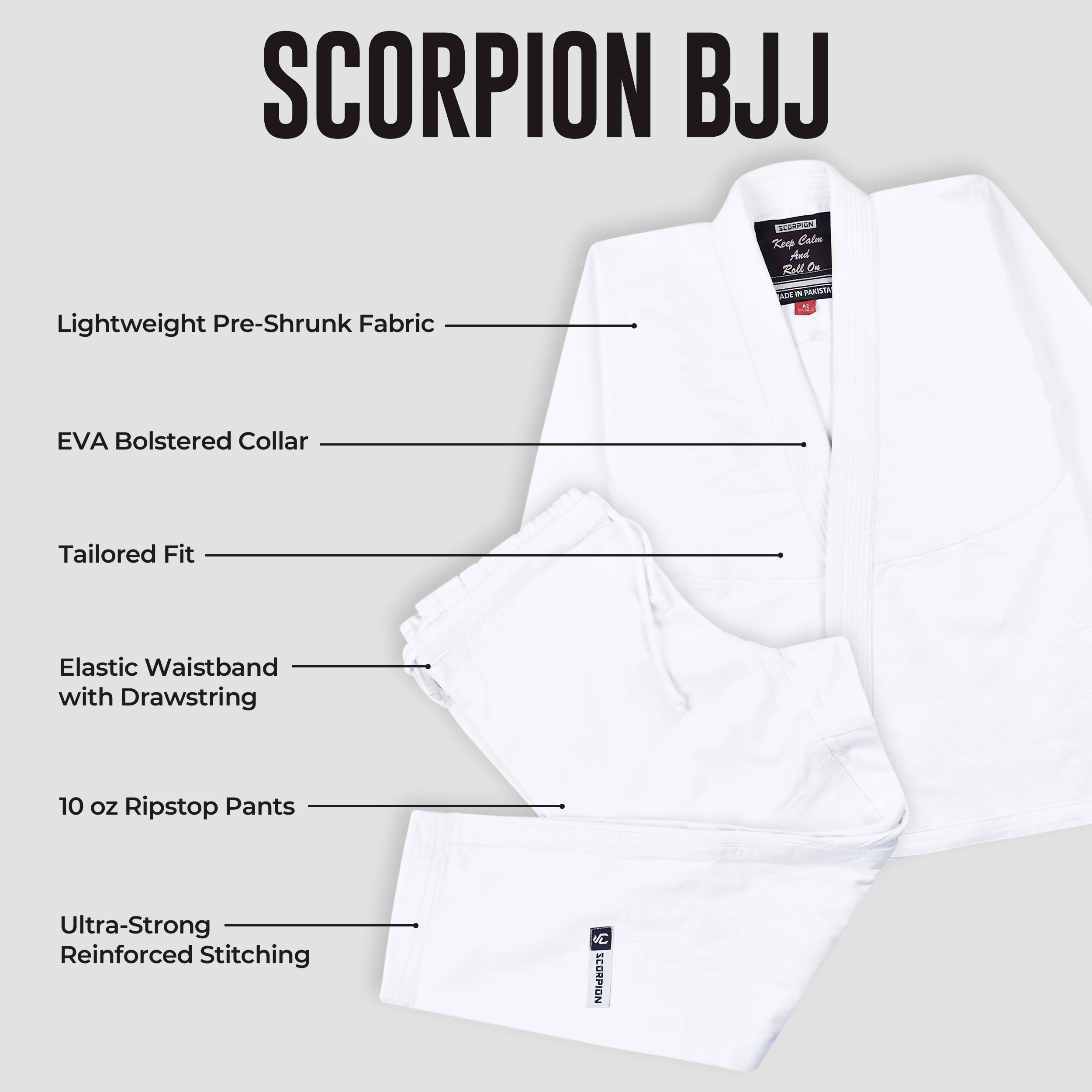 Scorpion Essential 1.0 White Brazilian Jiu Jitsu Mens BJJ Gi - Image 2